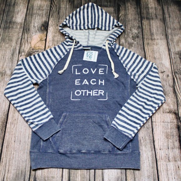 CLOSE OUT SALE! SuperLoveTees Love Each Other Fleece Hoodie With Stripes - Picture 3 of 13